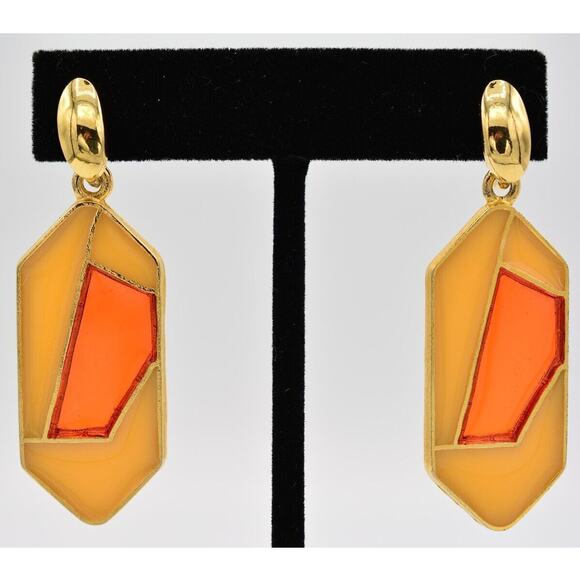 Vintage Dangle Earrings Red Orange Jelly Resin Cream Yellow Bold 1980s BinAI - Picture 1 of 12